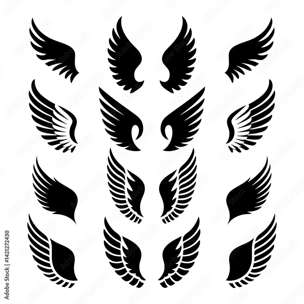 Vector Wing Icon Collection – Stylized Angel, Bird, and Fantasy Wing Silhouettes Vector Wing Icon Collection – Stylized Angel, Bird, and Fantasy Wing Silhouettes