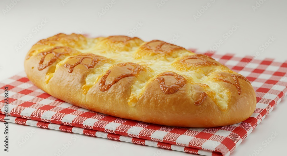 Cheese bread on checkered tablecloth white background. Brazilian food Cheese bread on checkered tablecloth white background. Brazilian food