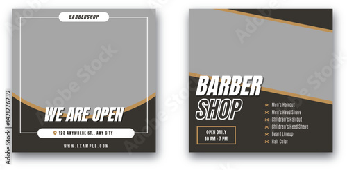 Modern Barber Shop Advertisement with Customizable Image Placeholder Design