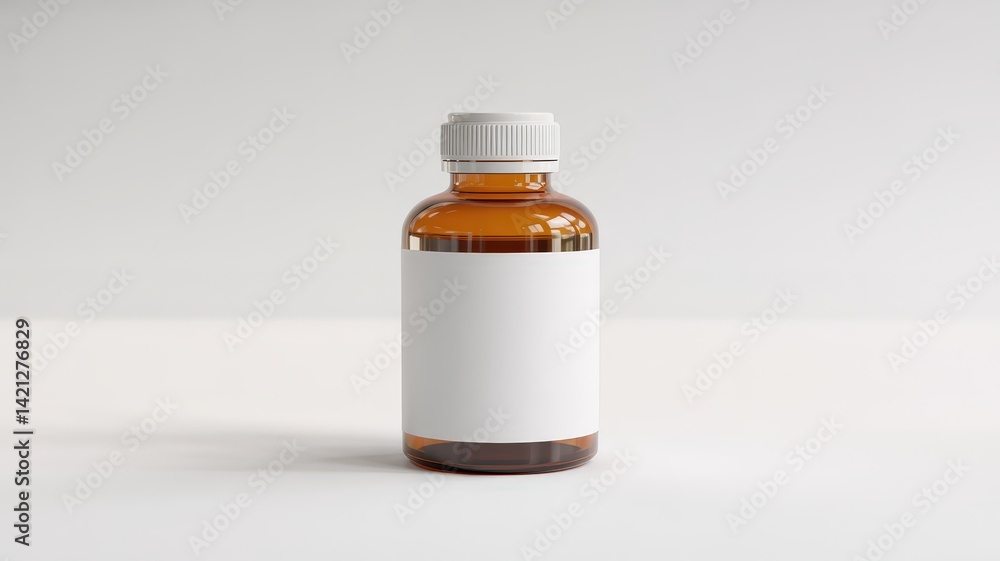 Isolated Amber Medicine Bottle With Blank Label Placed on a Clean White Background Isolated Amber Medicine Bottle With Blank Label Placed on a Clean White Background
