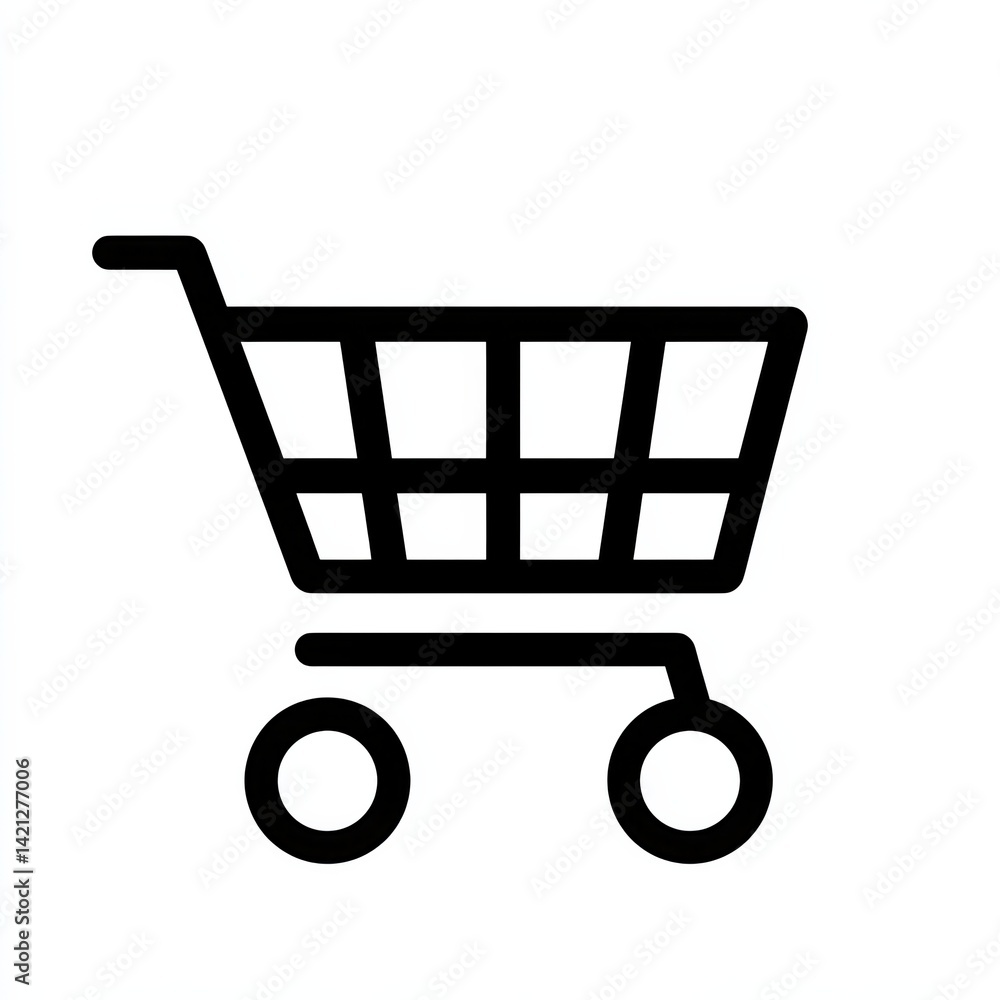 Minimalist shopping cart icon in vector line art style on white background, flat black monochrome symbol for e-commerce and retail UI design Minimalist shopping cart icon in vector line art style on white background, flat black monochrome symbol for e-commerce and retail UI design