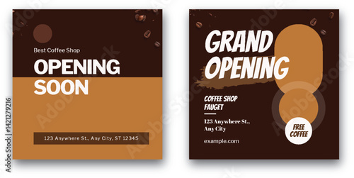 Coffee shop grand opening announcement with modern minimalist design