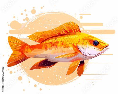 Illustration of a goldfish on a white background with splashes