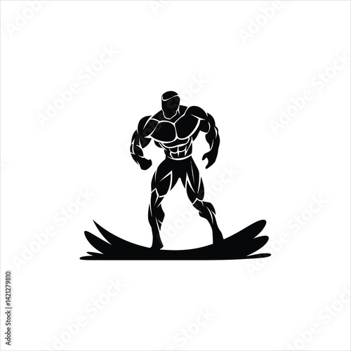 Muscular Athlete Silhouette Climbing Uphill