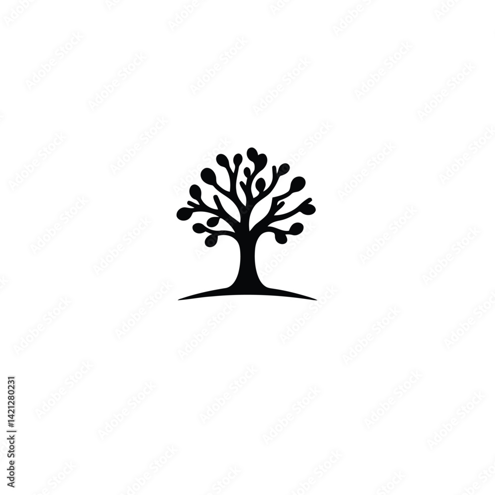 Logo design a black silhouette tree icon with simple branches in a geometric style. The logo is centered on a white background, aiming for balance, symmetry, and visual clarity in a minimal Logo design a black silhouette tree icon with simple branches in a geometric style. The logo is centered on a white background, aiming for balance, symmetry, and visual clarity in a minimal