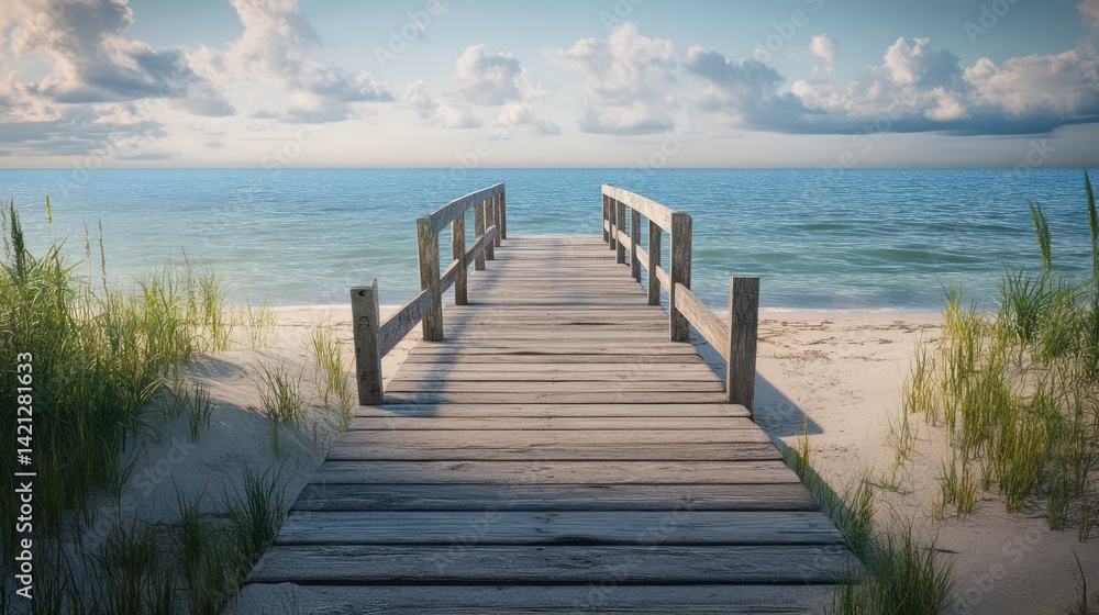 Obraz premium Coastal wooden walkway to water