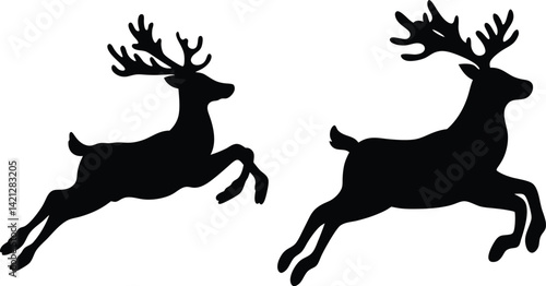 Two leaping reindeer silhouettes perfect for Christmas cards winter designs festive decorations and holiday projects