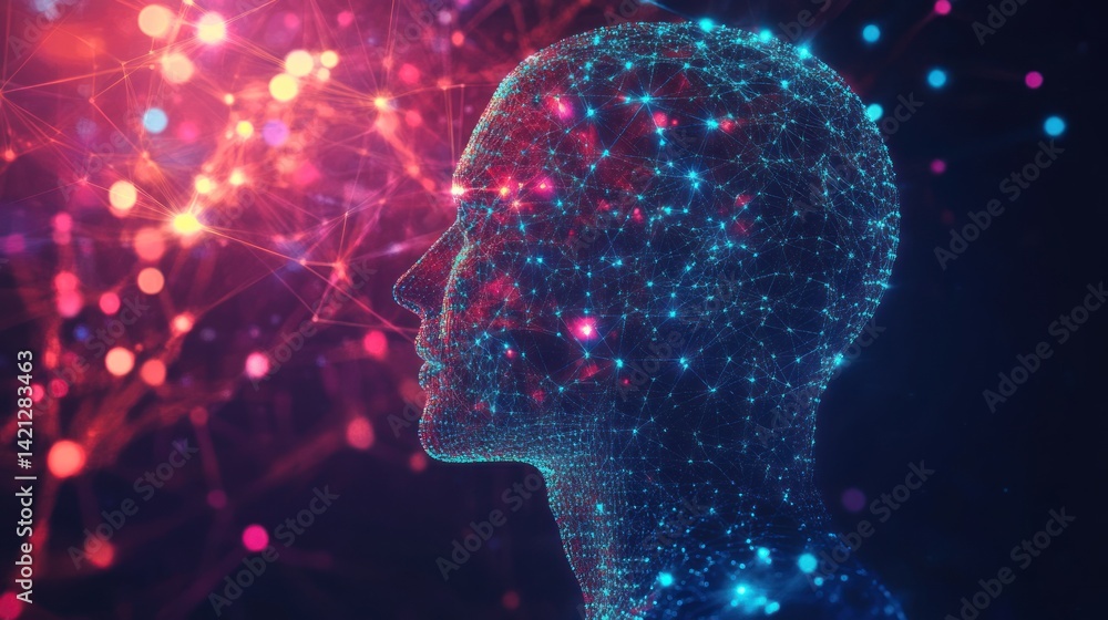 Digital human head, connected network Digital human head, connected network
