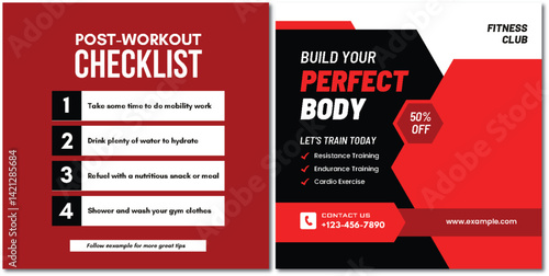 Fitness Club Ad Template: Post-Workout Checklist and Training Offer