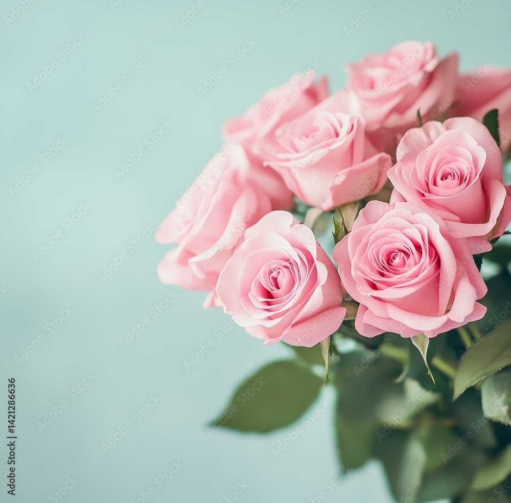 Bouquet of Pink Roses with Blurred Background and Copy Space Bouquet of Pink Roses with Blurred Background and Copy Space