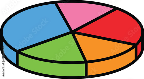 Colorful 3D Pie Chart Representing Data Distribution and Statistics
