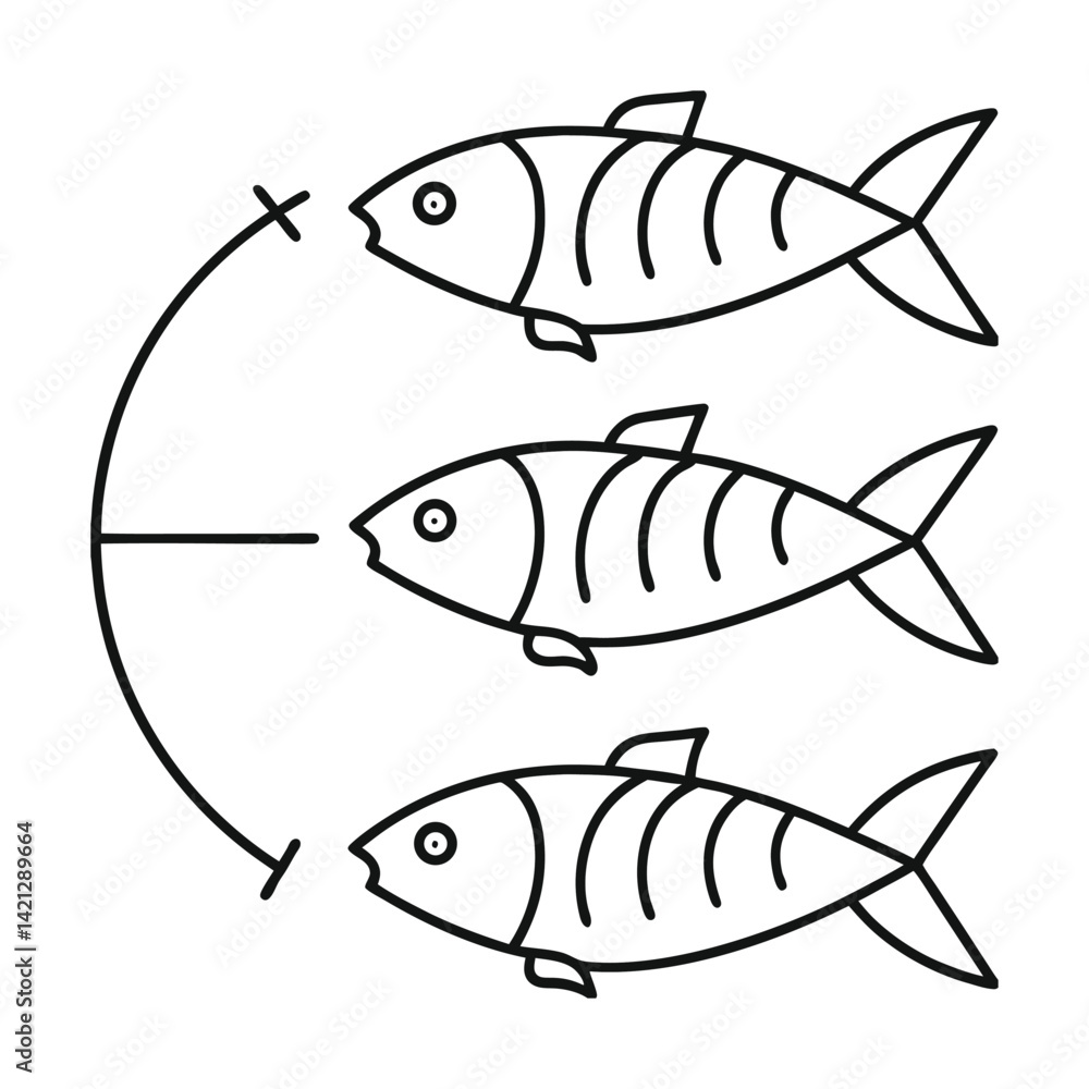 Fototapeta premium Minimalist pisces zodiac sign illustration three fish in outline style astrological symbol white background