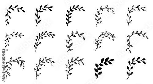 Black Botanical Leaf Corner Set