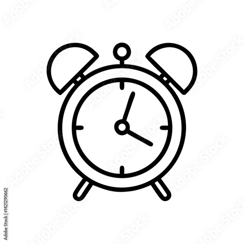 Minimalist Black Line Art Vector Icon of an Alarm Clock
