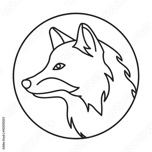Elegant fox head profile in minimalist line art style encased within a circular frame