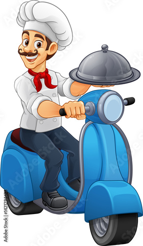 A chef on a delivery scoote...