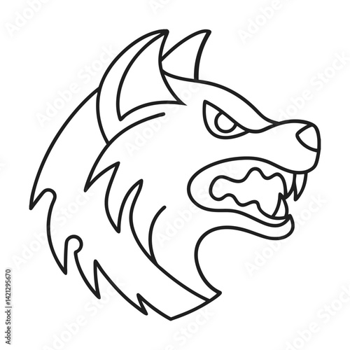 Angry wolf head outline vector illustration for mascot logo or tattoo design element