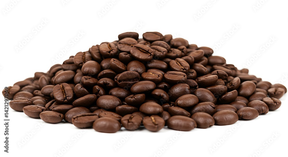 Naklejka premium Heap of roasted coffee beans white background. Brazilian food