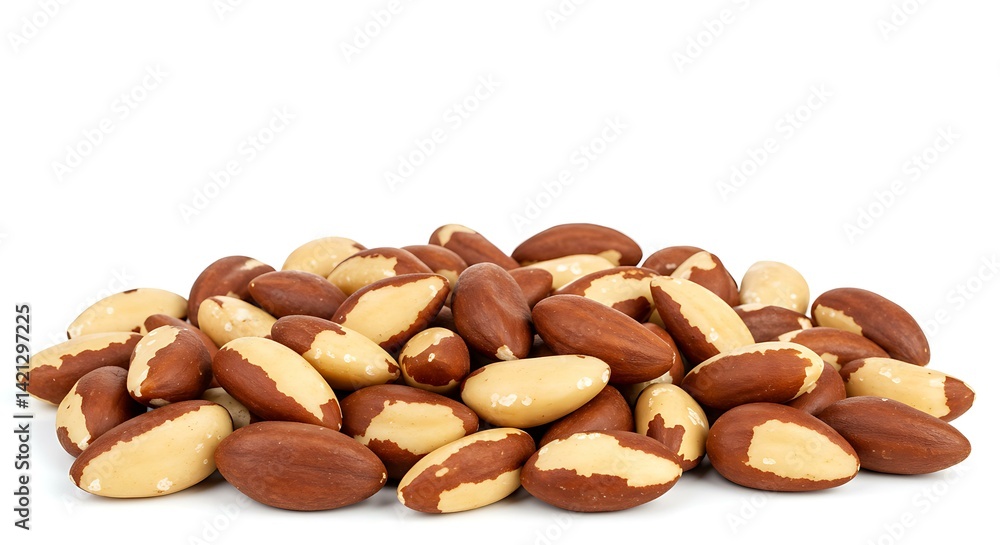 Fototapeta premium Lot of whole brazil brown nut white background. Brazilian food