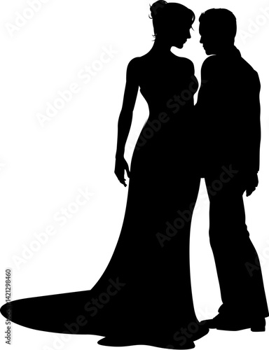 Bride and groom couple silh...