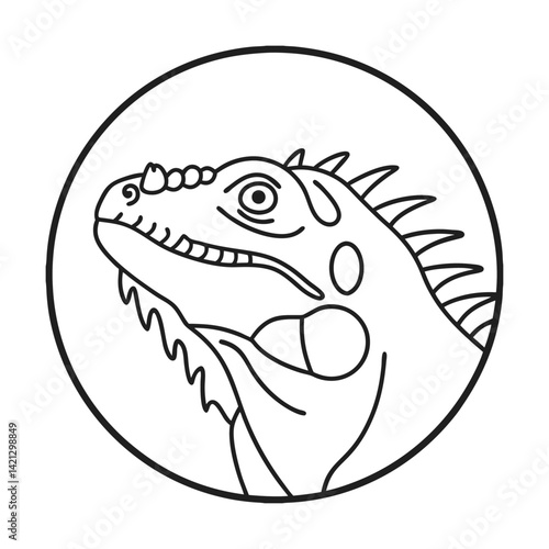 Photos Minimalist outline illustration of an iguana head inside a circle design element