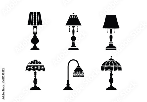 Black Lamp Vector Collection – Desk and Table Light Illustrations

