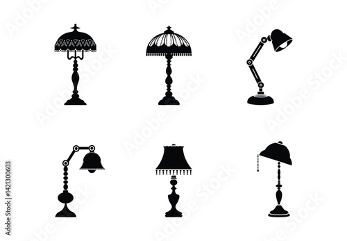 Set of Table Lamp Silhouettes – Vintage and Modern Lighting Icons

