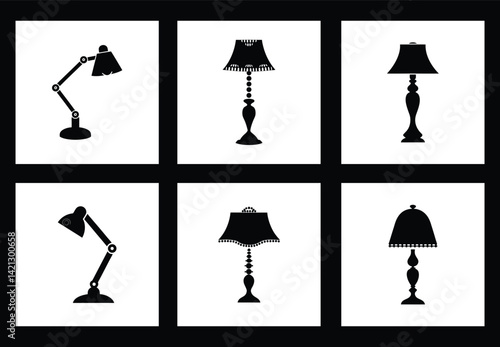 Set of Table Lamp Silhouettes – Vintage and Modern Lighting Icons

