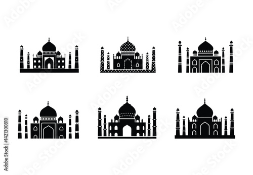 Historic Monument Silhouettes – Taj Mahal Style Architecture Vector

