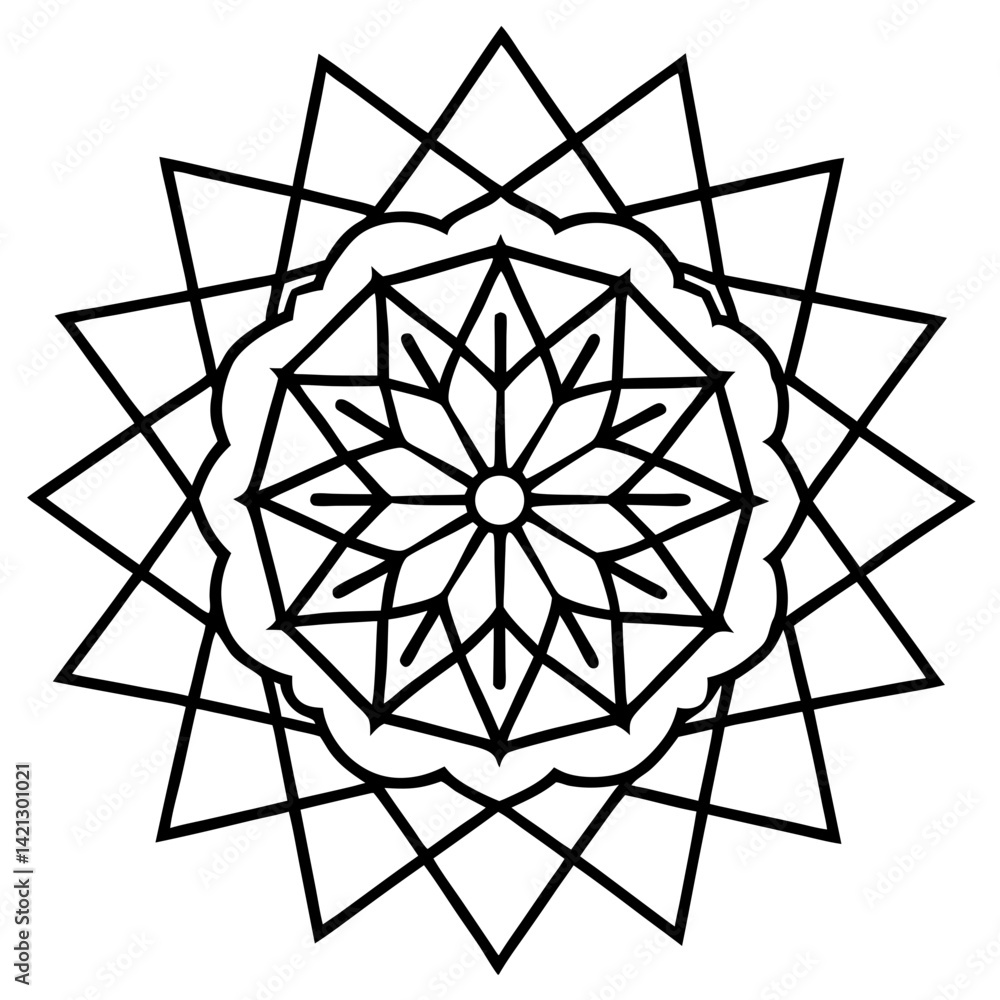 Minimalist Geometric Mandala on White Background Minimalist Geometric Mandala on White Background