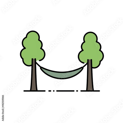 Relaxing hammock peaceful swaying between trees outdoors