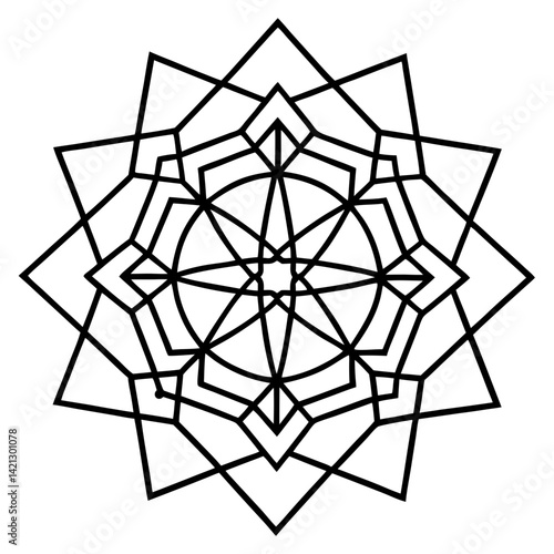 Minimalist Geometric Mandala on White Background