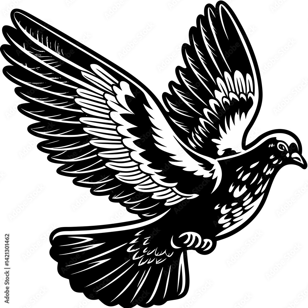 Obraz premium Realistic full-body illustration of a Rock Dove, an American domestic bird, depicted on a clean white background. Perfect for nature, bird, and wildlife-themed designs.