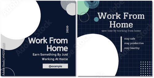 Stylish work from home promotional banner templates for social media