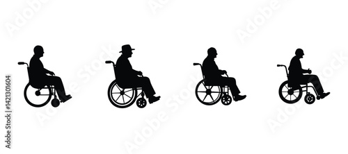 Man in Wheelchair Silhouette Set – Healthcare Disability Illustrations