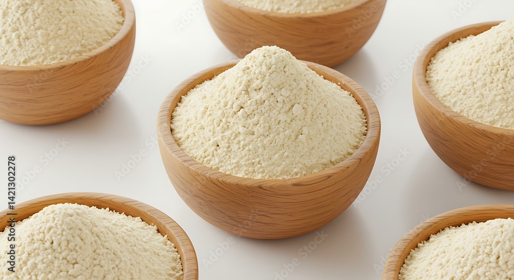 Cassava Yucca flour cups wooden background white background. Brazilian food Cassava Yucca flour cups wooden background white background. Brazilian food