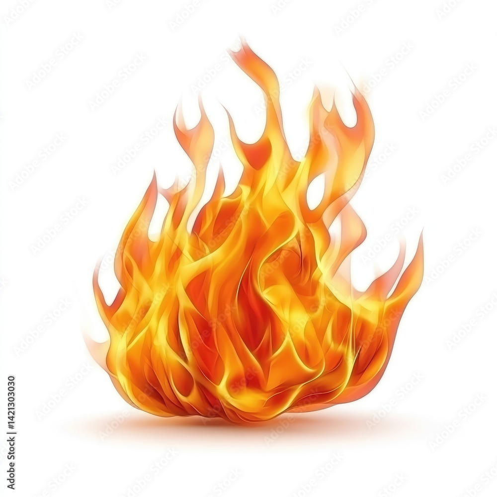 Vivid depiction of a blazing fire against a white background. Vivid depiction of a blazing fire against a white background.