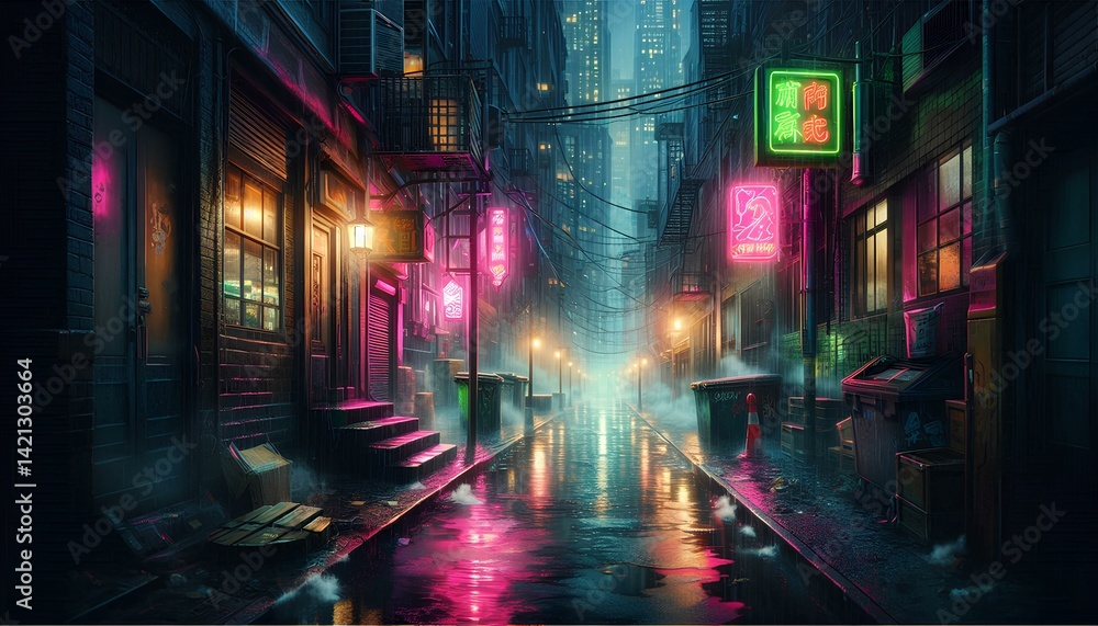 Fototapeta premium Moody Urban Alley in Rain