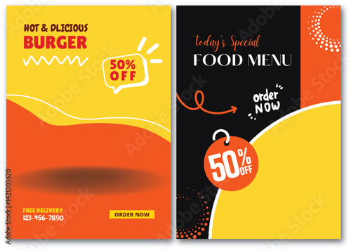 Vibrant Food Menu Flyer Designs Featuring Delicious Burger and Special Offers