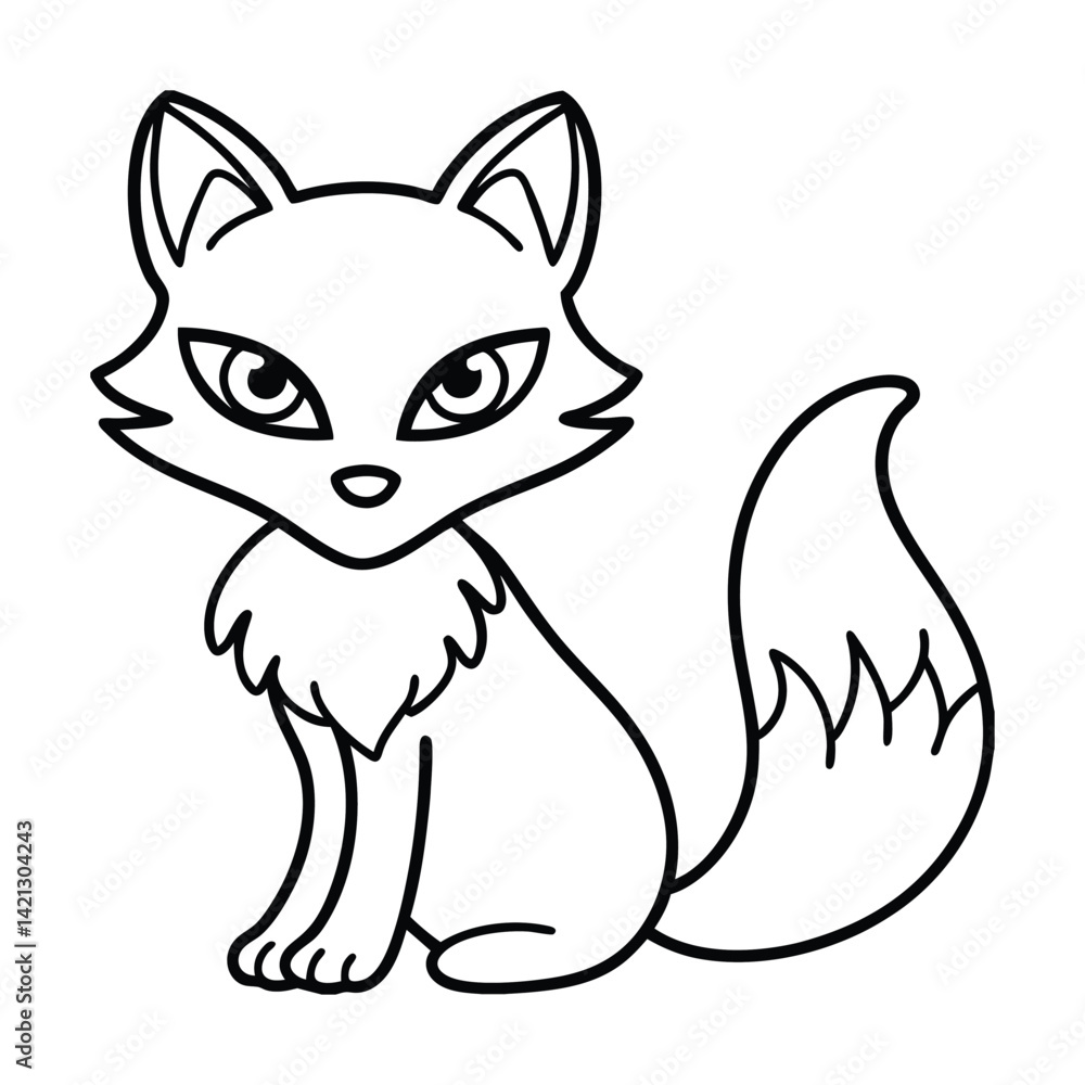 Naklejka premium Cute fox outline illustration vector graphic perfect for coloring books and creative design projects