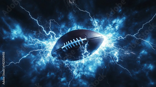 Wallpaper Mural American football with lightning strikes and blue energy on a dark background illustration art Torontodigital.ca