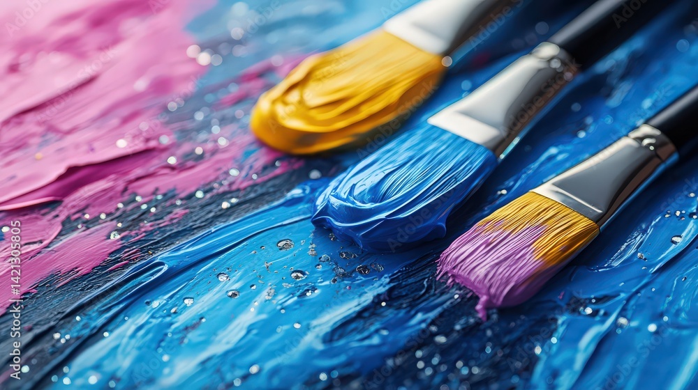 Fototapeta premium Creative art with brushstrokes and bright paint on a transparent canvas background