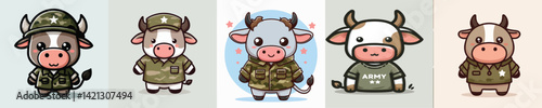 collection of funny bull images dressed as soldiers vector