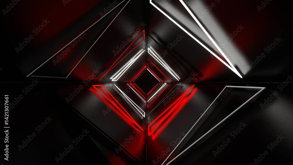 Red and White Neon Triangles Tunnel Background VJ Loop in 4K
