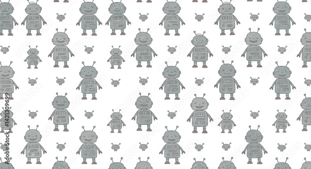 Repeating Pattern of Small Hand-Drawn Robots Repeating Pattern of Small Hand-Drawn Robots