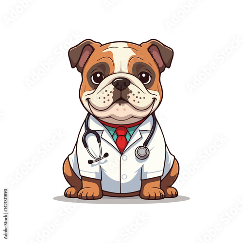 Cute bull Dog Eating Bone Cartoon Vector Icon Illustration. Animal Nature Icon Concept Isolated Flat