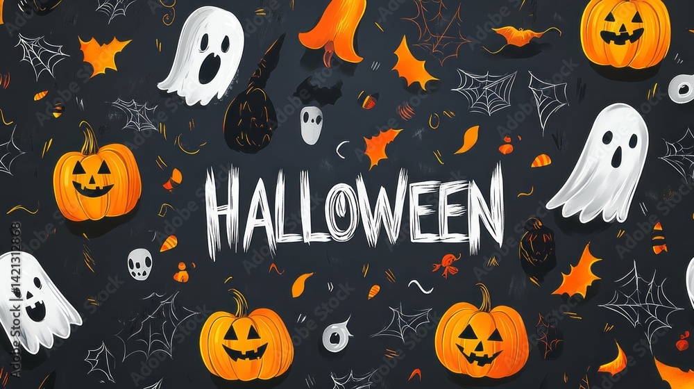 Halloween themed pattern background with pumpkins and spooky elements Halloween themed pattern background with pumpkins and spooky elements