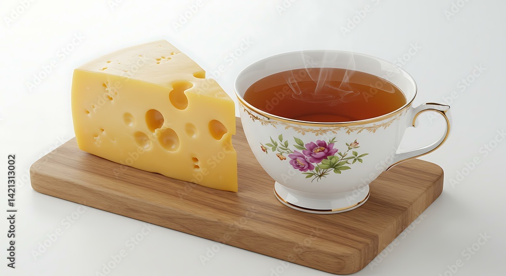 Tea cup and cheese white background. Brazilian food