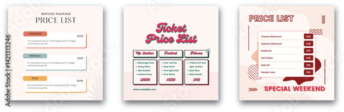 Price Lists: Photography, Concert Tickets, and Manicure Services