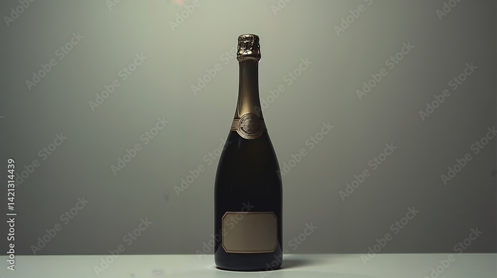 Elegant champagne bottle on a simplistic background in a dimly lit space